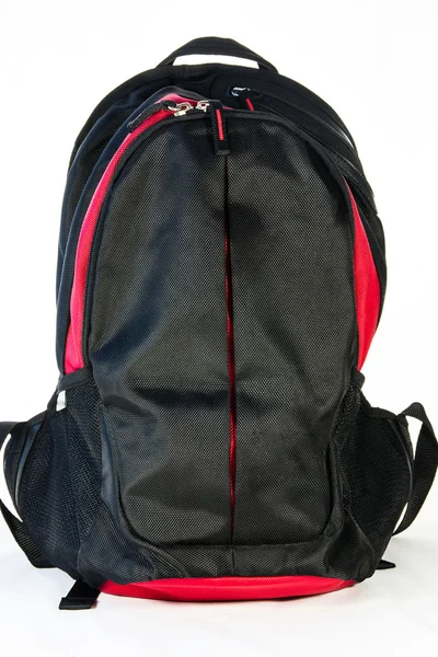 Black backpack standing on white background — Stock Photo, Image