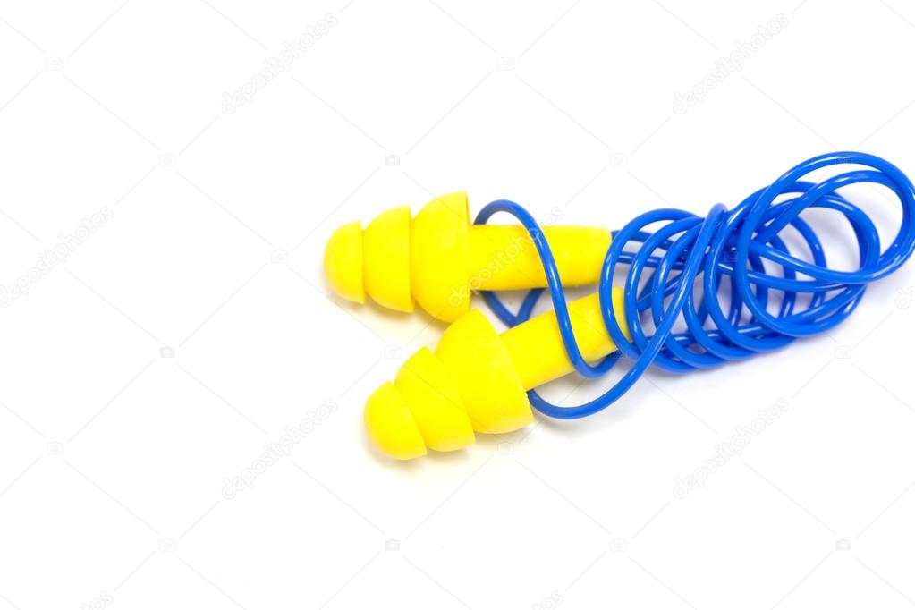 Yellow earplugs with blue band 