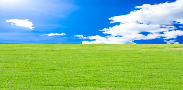 Футбольное поле с голубым небом — стоковое фото