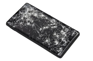 Kırık ekran üzerinde beyaz ba izole ile modern hareket eden smartphone