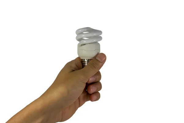Ηλεκτρικό λαμπτήρα στο χέρι, σε λευκό φόντο — Φωτογραφία Αρχείου