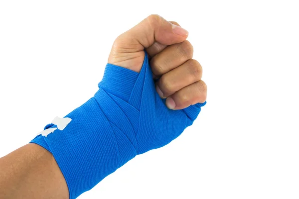 Bandage élastique bleu attaché à la main — Photo