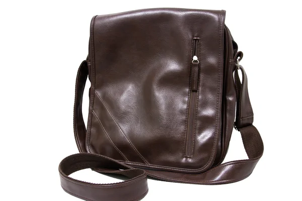 Beyaz arka plan üzerinde izole kahverengi Vintage deri evrak çantası — Stok fotoğraf