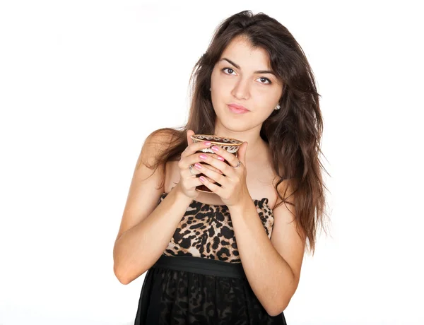 Belle femme avec une tasse de café — Photo