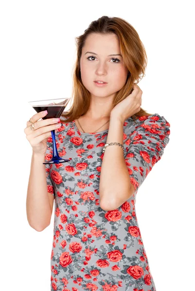 Beautiful young woman with alcoholic drink — Stock Photo, Image