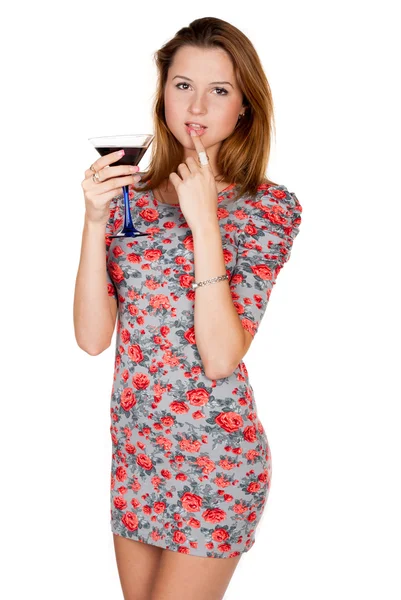 Beautiful young woman with alcoholic drink — Stock Photo, Image