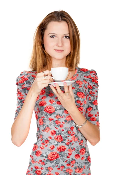 Mooie jonge vrouw met kopje koffie — Stockfoto