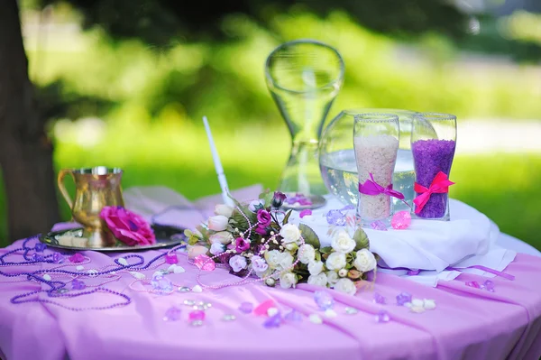 wedding decoration for the sand ceremony on table