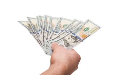 tutan adamın elini avuç dolusu dolar faturaları Fanlı