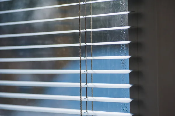 Sunlight coming through venetian blinds by the window — Stock Photo, Image