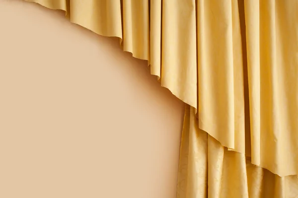 Golden yellow silk curtain in the room — Stock Photo, Image