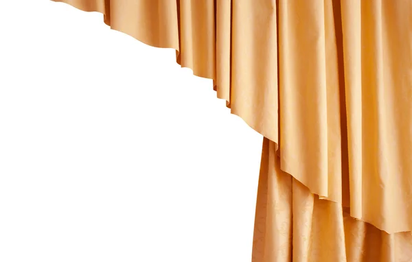 Beautiful silk golden curtain isolated on white background — Stock Photo, Image