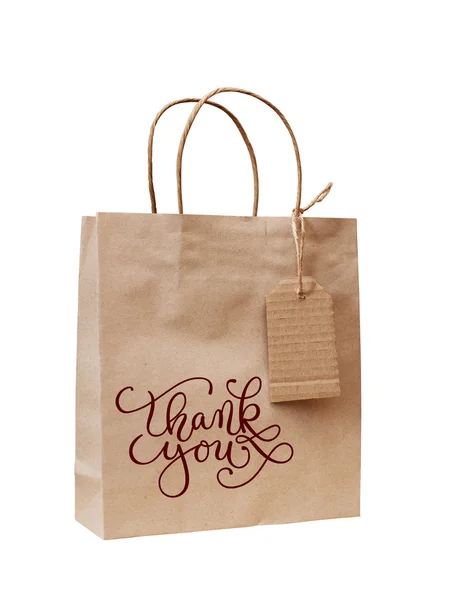 Brown kraft paper bag for gift with words thank you — Stock Photo, Image