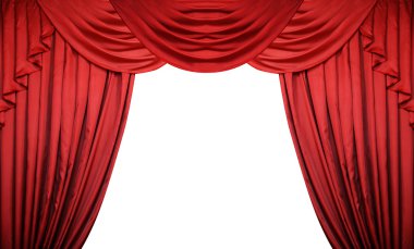Beyaz arka plan üzerine açık kırmızı perdeler. Metin için yer ile tiyatro ya da film tanıtımı