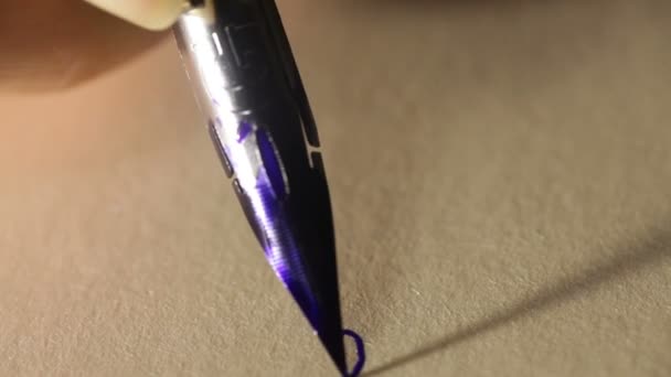 Női kéz írja egy tollat, kalligrafikus jel — Stock videók