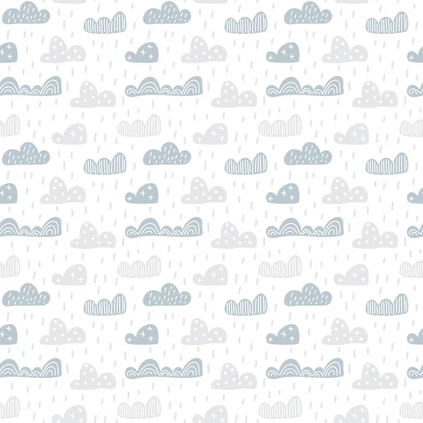 Enfant mignon nuages doodle motif sans couture dans un style scandinave. vecteur dessiné à la main enfants fonds d'écran, vacances — Image vectorielle