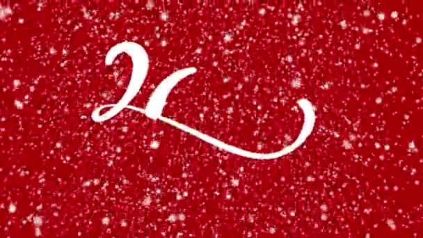 2021 Nouvel An animation de mouvement calligraphique. Idéal pour la veille de Noël, fête d'amis, et d'autres événements. Texte blanc sur fond rouge avec neige — Video