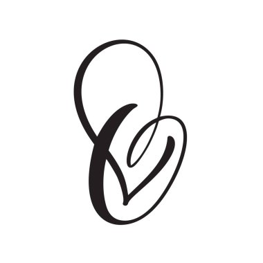 Vector Vintage çiçek harfli monogram O. Kaligrafi elementi Valentine serpildi. Sayfa dekorasyonu ve tasarım çizimi için elle çizilmiş kalp işareti. Davetiye için düğün kartı