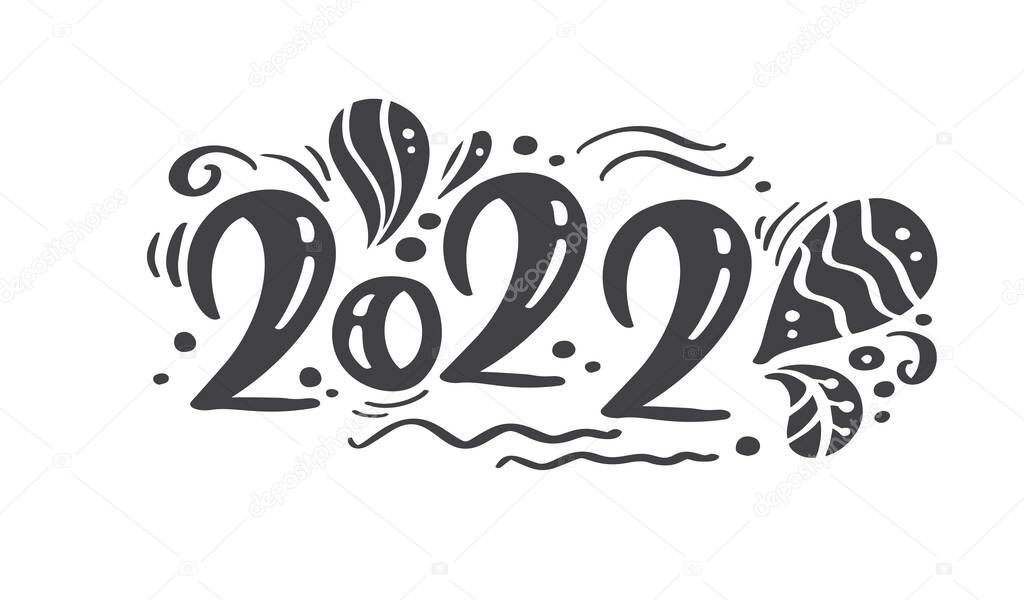 Happy new year 2022 logo text design Scandinavian style. Black and white color. Simple decoration on flat design style. Icon for new year celebrate