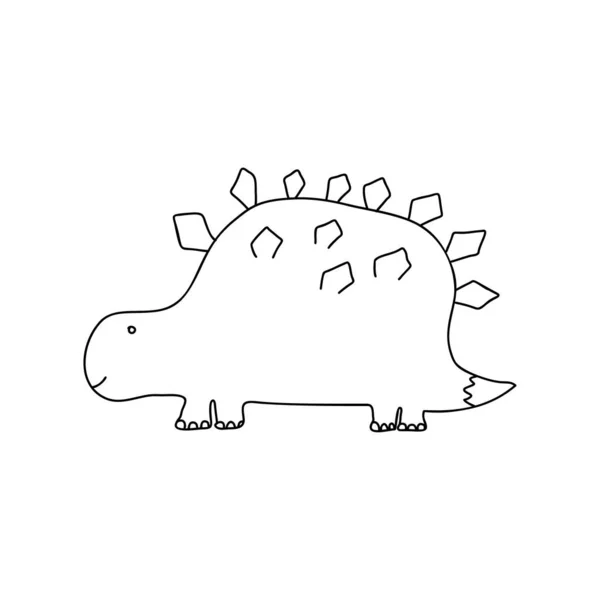 Egy kis aranyos vonal dinoszaurusz színezés. Vektor illusztráció színező rajz kép rajzfilm. Gyerek dinó kép elszigetelt fehér. Baba szörny hüllő nyomtatott, könyv, poszter, banner — Stock Vector