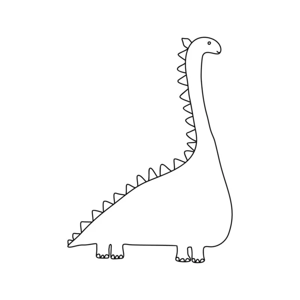 Pequena linha de dinossauro bonito. Ilustração vetorial para colorir desenho desenho desenho animado. Crianças dino imagem isolada em branco. Bebê réptil monstro para impressão, livro, cartaz, bandeira para colorir — Vetor de Stock