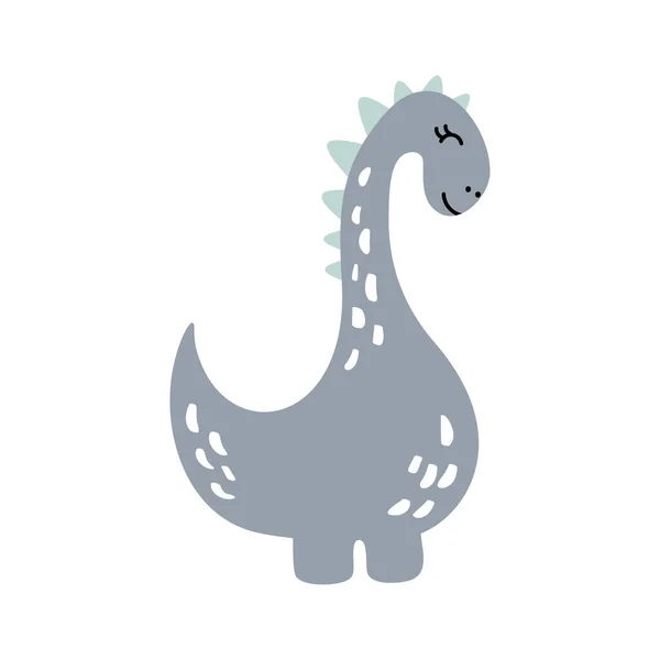 Een kleine schattige dinosaurus. Vector Scandinavische illustratie voor het kleuren van tekenfilm cartoon. Kinderen dino beeld geïsoleerd op wit. Baby monster reptiel voor print, boek, poster, banner kleuren — Stockvector
