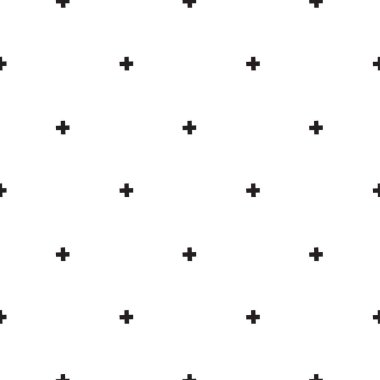 Beyaz arka planda izole edilmiş, İskandinav stili siyah haçlarda, minimum vektör pürüzsüz desen. Posterler, baskılar, İskandinav kartları, kumaş, çocuk kitapları için el çizimi karikatürler