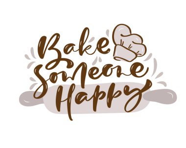 Elle çizilmiş ve tebrik kartları, baskılar ve posterler için eşsiz tipografi tasarımı olan mutlu bir mutfak vektör metni, yemek pişirme blogu için modern kaligrafi, el yazısı ve el yazısı olan birini fırına koy.