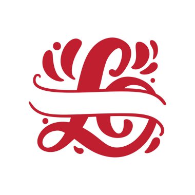 L harfi, L harfi, vektör el, kaligrafik çiçek desenli monogram ya da logo. Büyük harfli kıvrımlı ve kıvrımlı bir mektup. Düğün Çiçeği Tasarımı