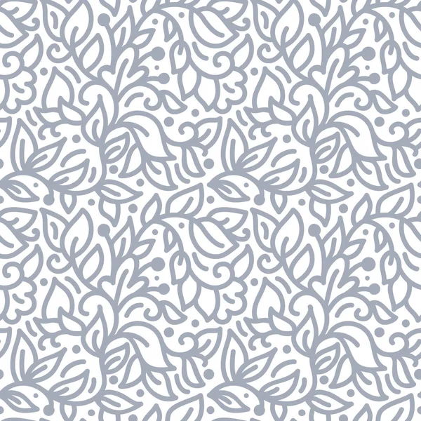 Bloemen monoline naadloze patroon achtergrond, textiel printen. Met de hand getekend eindeloze vector illustratie van bloemen op lichte achtergrond. Bloementhema bruiloft. Zomercollectie — Stockvector
