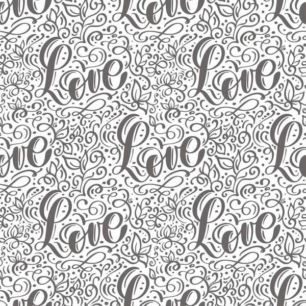 Vector Seamless Pattern Love Lettering Calligraphy Valentines Day Wedding — Stock Vector