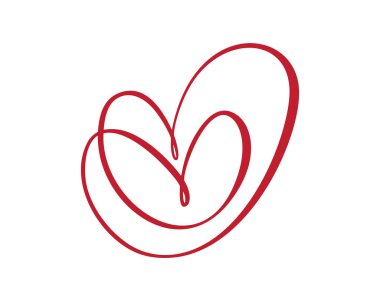 İki kırmızı aşık kalp logosu. El yapımı vektör el yazısı. Tebrik kartı, kupa, fotoğraf kaplamaları, tişört baskısı, düğün broşürü, Sevgililer Günü için poster tasarımı.