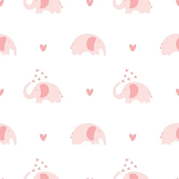 Scandinavian hand drawn vector Seamless retro elephant with heart kids pattern wallpaper background Valentines Day, wedding, Christmas. Simple drawing ornamental illustration for print, web — Stock Vector