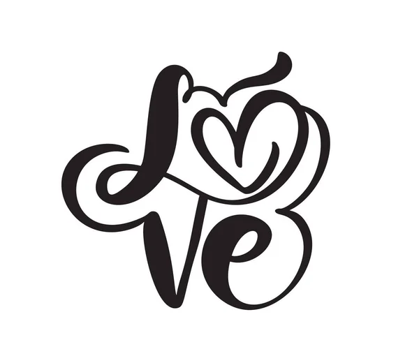Ręcznie pisane logo wektora tekst Laser cut Love and heart Happy Valentines day card, romantic quote for design greeting card, tatuaż, świąteczne zaproszenie — Wektor stockowy