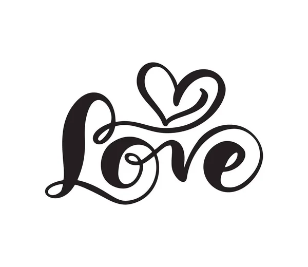 Odręczny wektor Laserowo wycięte logo tekst LOVE and heart Happy Valentines day card, romantic quote for design greeting card, Tatuaż, świąteczne zaproszenie — Wektor stockowy