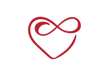 Sonsuza dek kalp aşkı işareti. Sonsuz Romantik sembolü bağlandı, bağlandı, tutku ve düğün logosu. Tişört, kart, poster için şablon. Sevgililer Günü 'nün düz öğesini tasarla. Vektör illüstrasyonu.