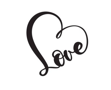 El yazısı vektör logosu Lazer kesimi Aşk ve kalp Mutlu Sevgililer Günü kartı, dizayn kartı, dövme, tatil davetiyesi için romantik alıntı.