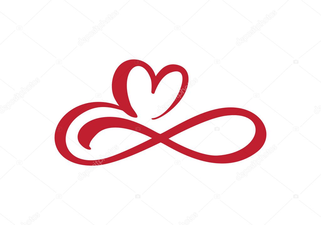 Heart love sign forever. Infinity Romantic symbol cut linked, join, passion and wedding logo. Template for t shirt, card, poster. Design flat element of valentine day. Vector illustration.