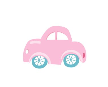 Karakter tasarımı şirin pembe pastel bir araba çiz. Beyazda izole edilmiş. Karikatür tarzı sevgililer günü arabası. Vektör İllüstrasyonu