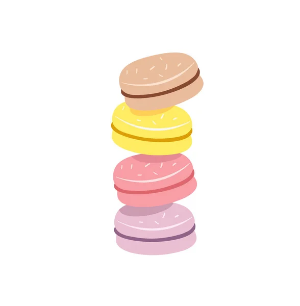 Pilha de macaron colorido, bolos de amêndoa macaroon, ilustração vetorial estilo esboço isolado no fundo branco. Pilha, pilha de macaron de amêndoa colorida, biscoitos de macaroon, sobremesa doce e bonita — Vetor de Stock