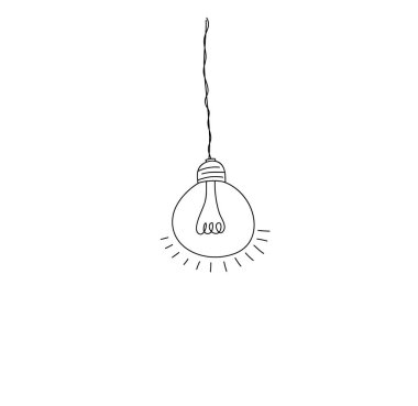 Ampulleri asılmış vektör karalama çizimi ve metin için yer. Modern hipster taslak tarzı. İç tasarım, web, poster ya da afiş için tasarım ögesi