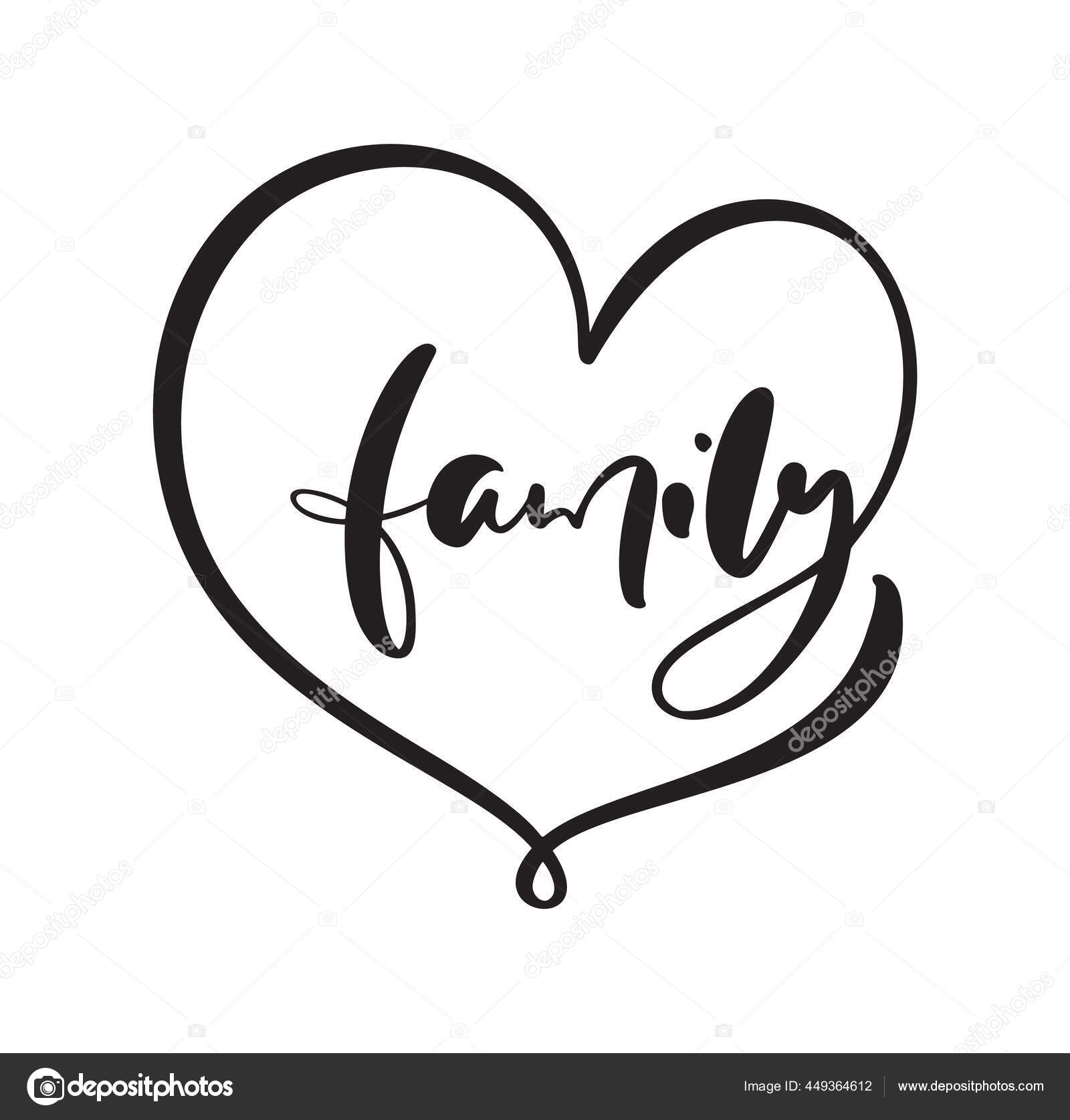 Vector lettering calligraphy poster text Family in frame of heart. Love ...