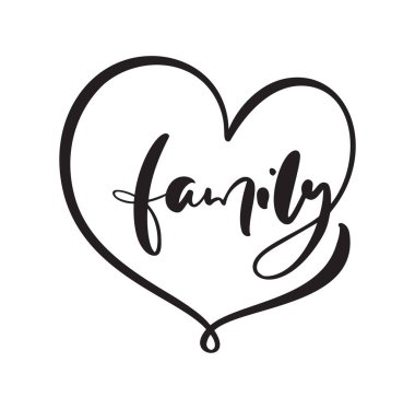 Vektör harfleri kaligrafi poster metni Aile kalp çerçevesinde. Motivasyon alıntılarına bayılırım. Davetiye, baskı, fotoğraf örtüleri, bayram tebrik kartı, tişört, broşür tasarımı için izole tasarım