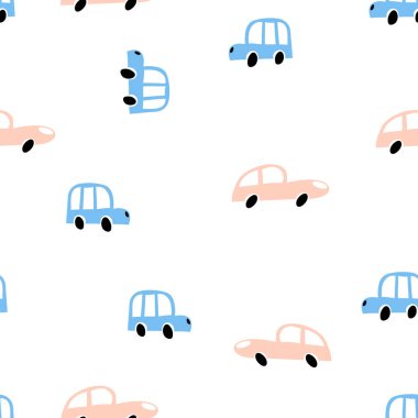 Renkli vektör pastel karalama İskandinav arabaları. Kusursuz erkek bebek modeli. Duvar kağıdı dokusu, dolgular, web sayfası arkaplanı