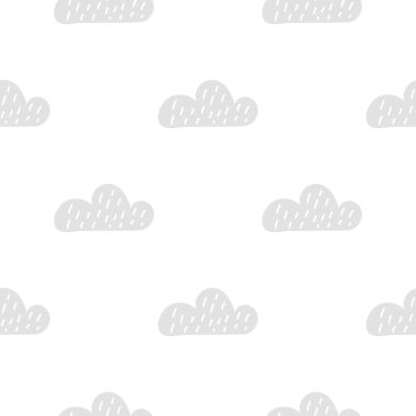 Çocuk şirin bebek karalama bulutları İskandinav tarzında kusursuz bir desen oluşturuyor. Vektör el çizimi çocuklar duvar kağıtları, tatil