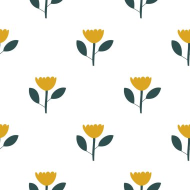 İskandinav bahar çiçeği taşıyıcı çocukları bebek partisi ve tekstil tasarımı için kusursuz arkaplan deseni. İskandinav duvar kağıdı, dolgular ve web sayfası arkaplanı için basit doku