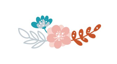 Yaz buketi taşıyıcı yaban çiçekleri İskandinav izole illüstrasyonu. BlueBell çiçek baharı dalı. Çayır bitkisi. El çizimi mürekkep çizimi. Beyaz arkaplanda renk tasarımı