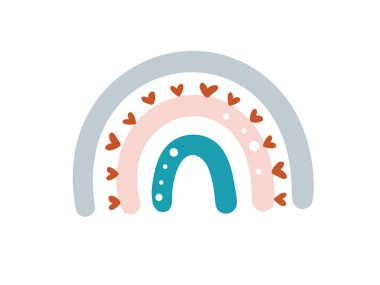 Yaratıcı şirin bebek vektör gökkuşağı. Beyaz arka planda izole edilmiş İskandinav tarzı. Giysi, poster, çocuk odası dekorasyonu için çocukça baskılar.