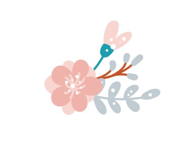 Yaz vektörü kır çiçekleri çizim buketi. BlueBell çiçek baharının İskandinav şubesi beyaz arka planda izole edilmiş. Çayır bitkisi. El çizimi mürekkep çizimi. Renk tasarımı