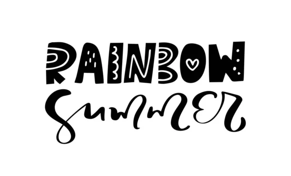 Texto de caligrafía pincel Rainbow Summer. Vector dibujado a mano frase aislada. Dibujo de garabato de ilustración diseño aislado para tarjeta de felicitación, impresión — Vector de stock